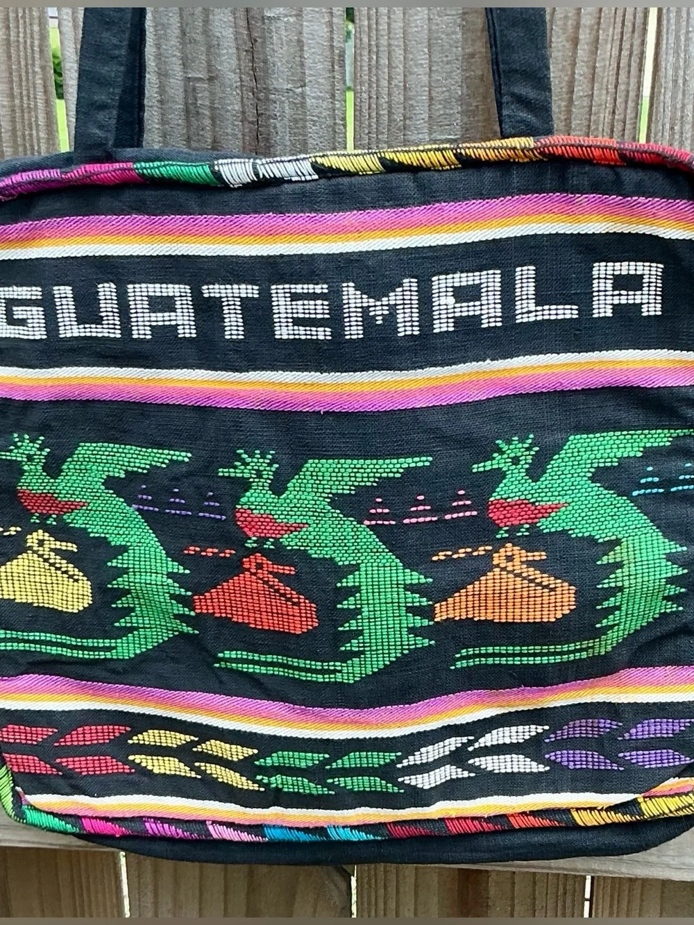 Vintage Guatemala Woven Tote Bag Padded Boho Artisan Festival Shoulder Bag